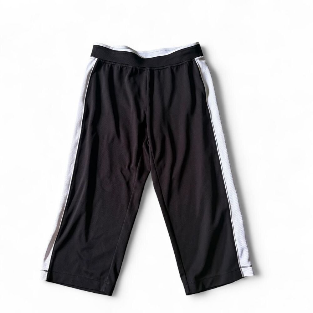 Made For Life Black Capri Athletic Pants White Side Stripe Small Y2K Sporty - Picture 1 of 6